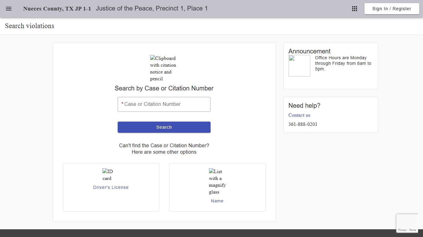 Search - Search violations - Justice of the Peace, Precinct 1, Place 1 - Nueces County Justice of the Peace, Precinct 1, Place 1 - Municipal Online Services